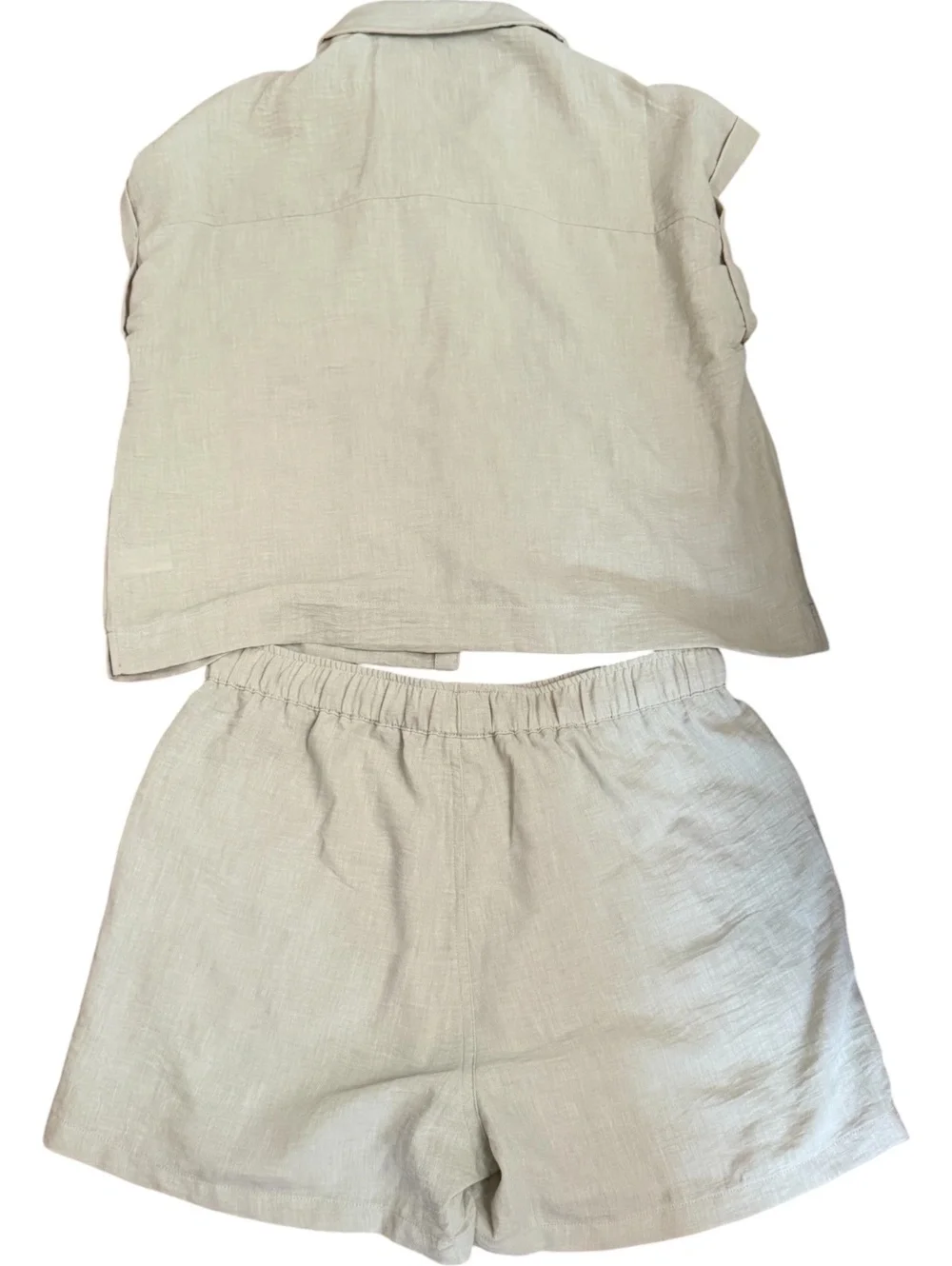 Active USA Two-Piece Button-Up Shirt and Elastic Waist Shorts Set in Sage Green,